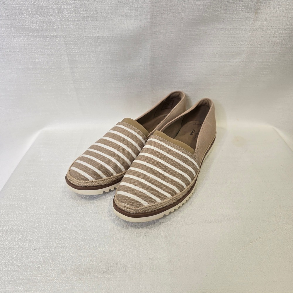Clarks Serena Paige Loafers Size 8.5 Taupe Striped‎ Canvas Espadrille
